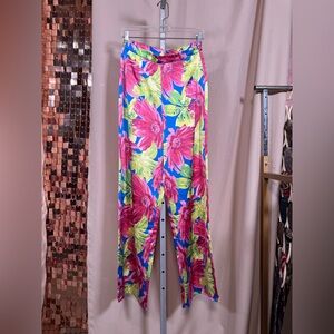 NWOT Forever 21 Pink Green Blue Floral Wide Leg Trousers Size M Boho